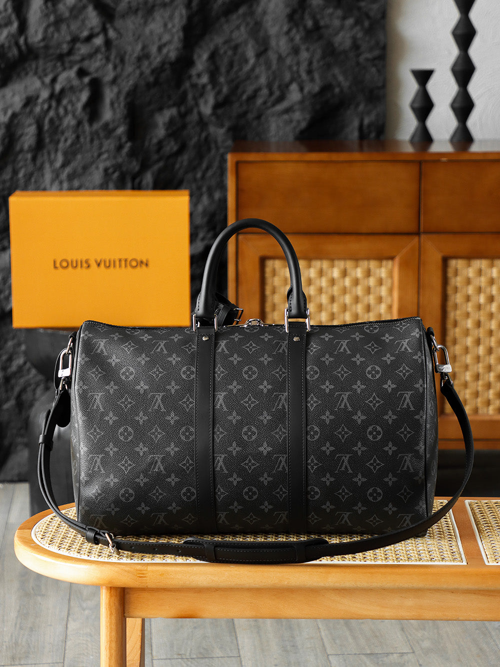 路L家-M40569 KEEPALL 45旅行袋-黑色老花