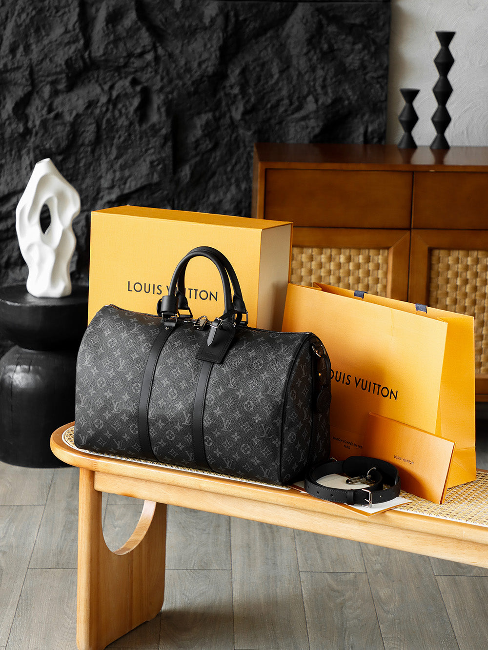 路L家-M40569 KEEPALL 45旅行袋-黑色老花