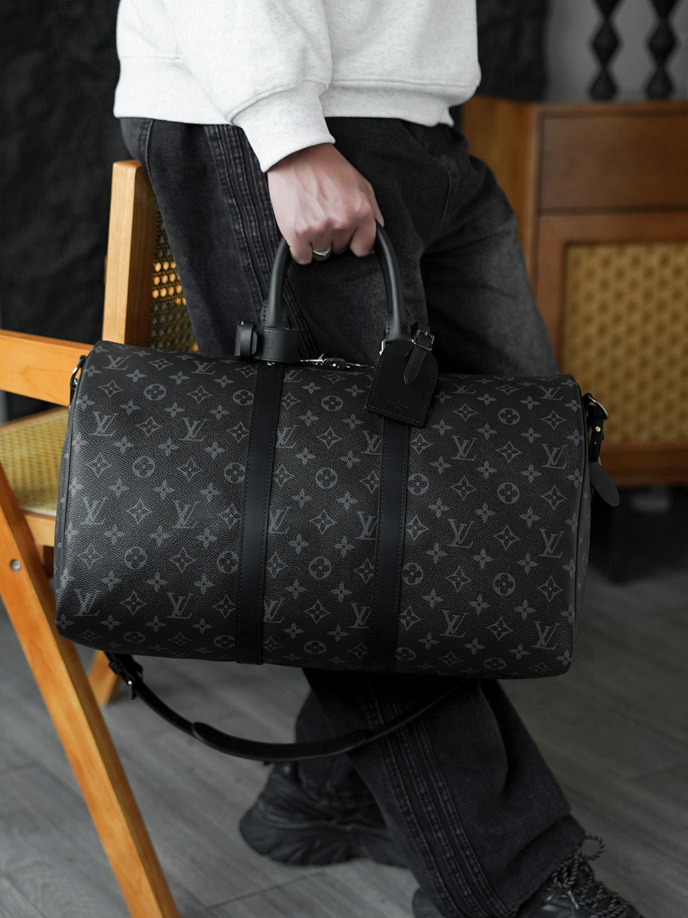路L家-M40569 KEEPALL 45旅行袋-黑色老花