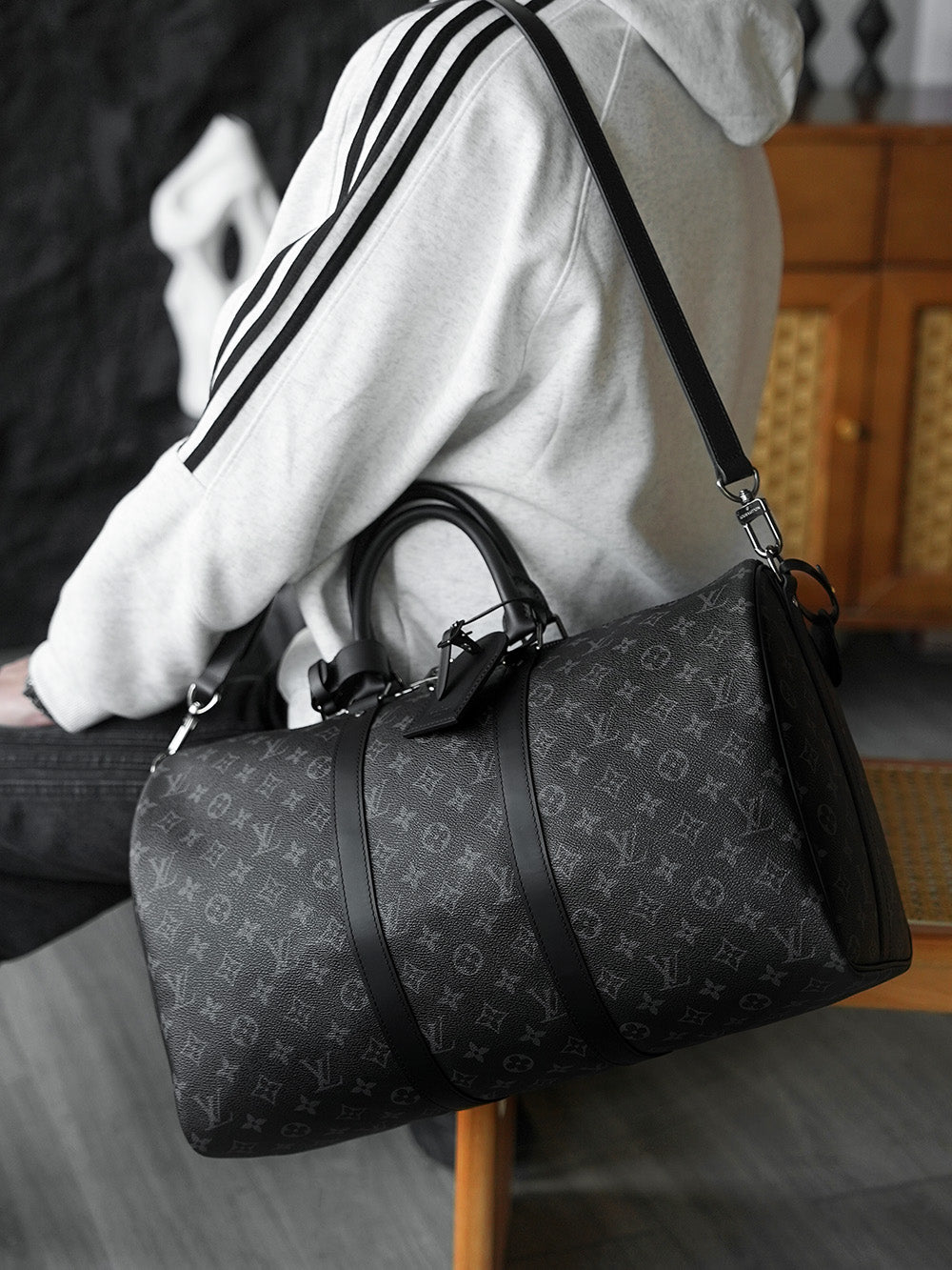 路L家-M40569 KEEPALL 45旅行袋-黑色老花