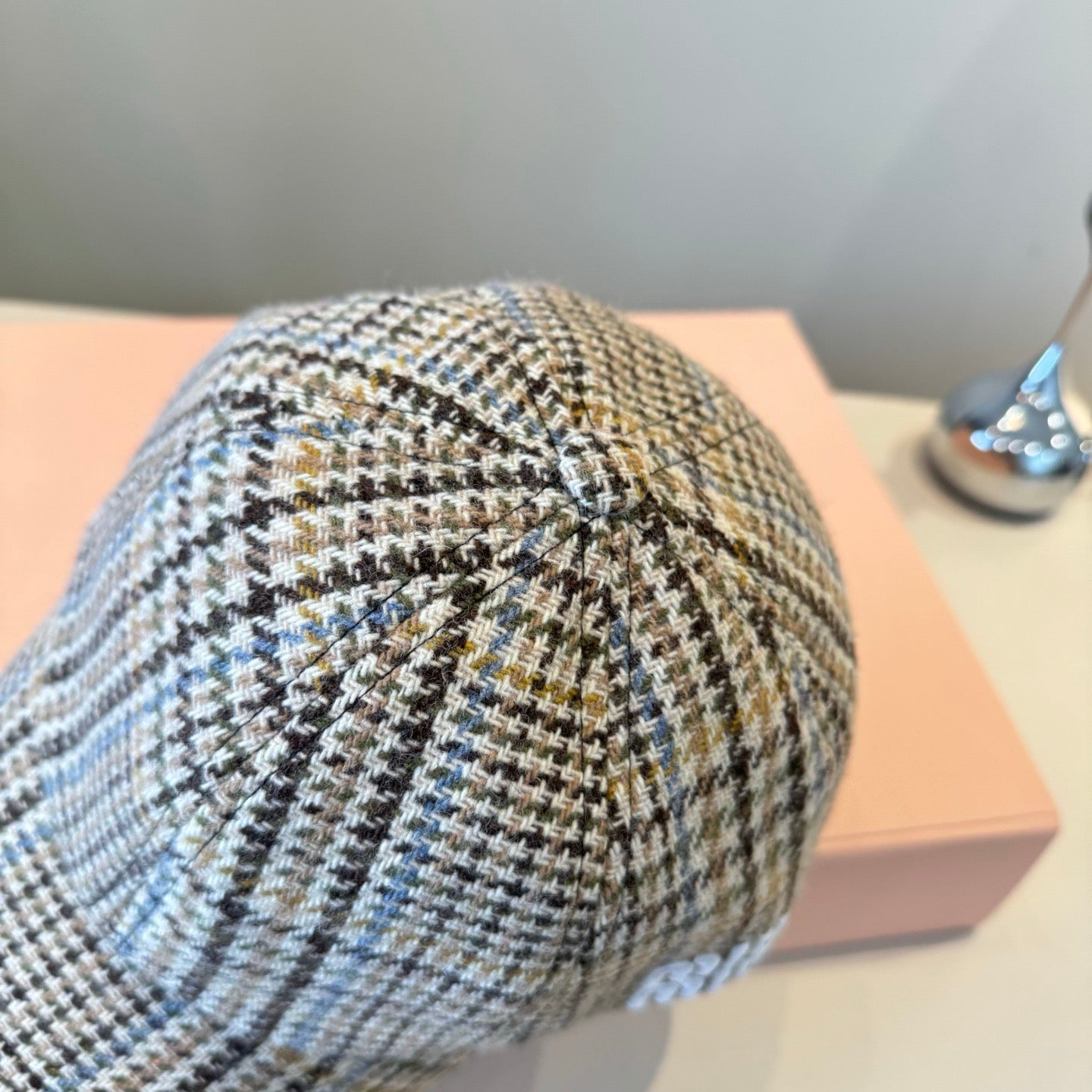 穆M家-秋冬新款羊毛鴨舌帽-格紋棒球帽