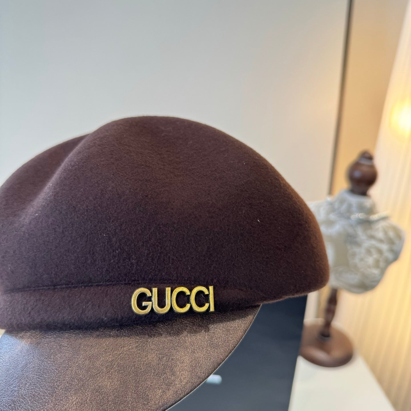 古G家-秋冬新款羊毛鴨舌軍帽-咖啡色