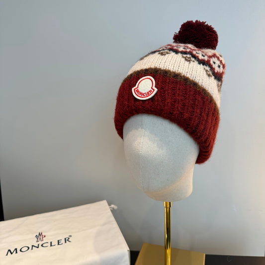 Moncler-新款毛線帽-紅白拼接