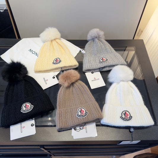 Moncler-針織帽毛帽-鵝黃色