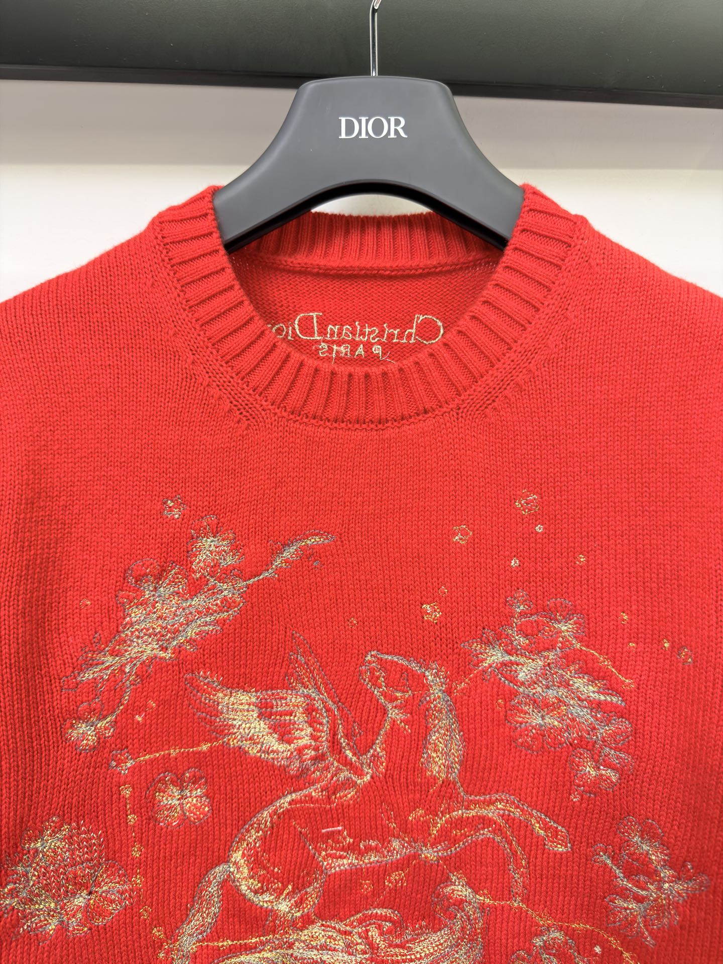 迪D家-羊絨金色展翅飛馬圖案短袖 紅色