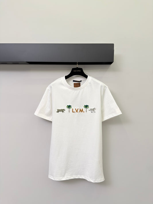 路L家-動物印花刺繡圖案純棉圓領T