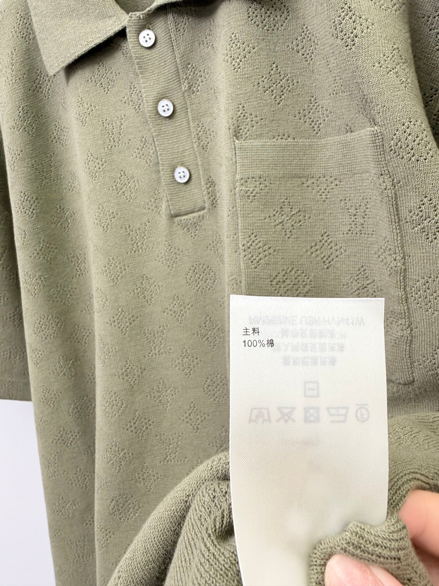 路L家-老花圖案棉質透氣polo衫 粽綠