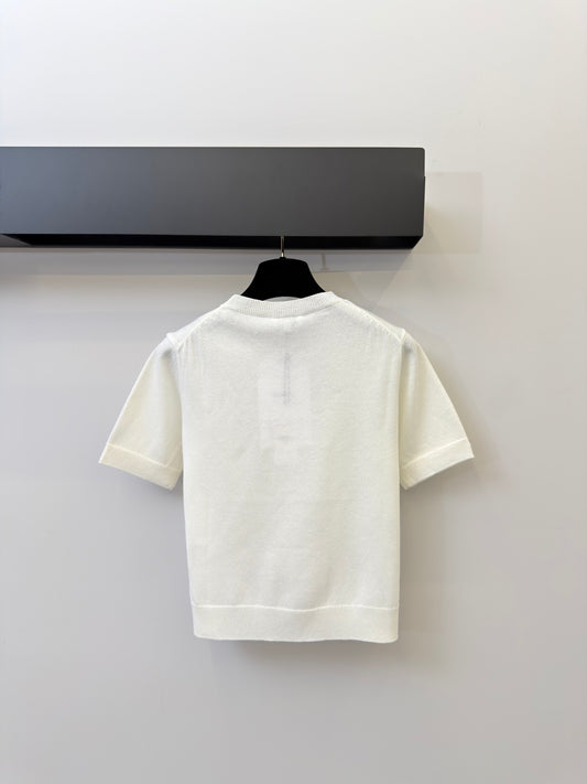 小香家-刺繡CC圓領短袖針織衫 白色