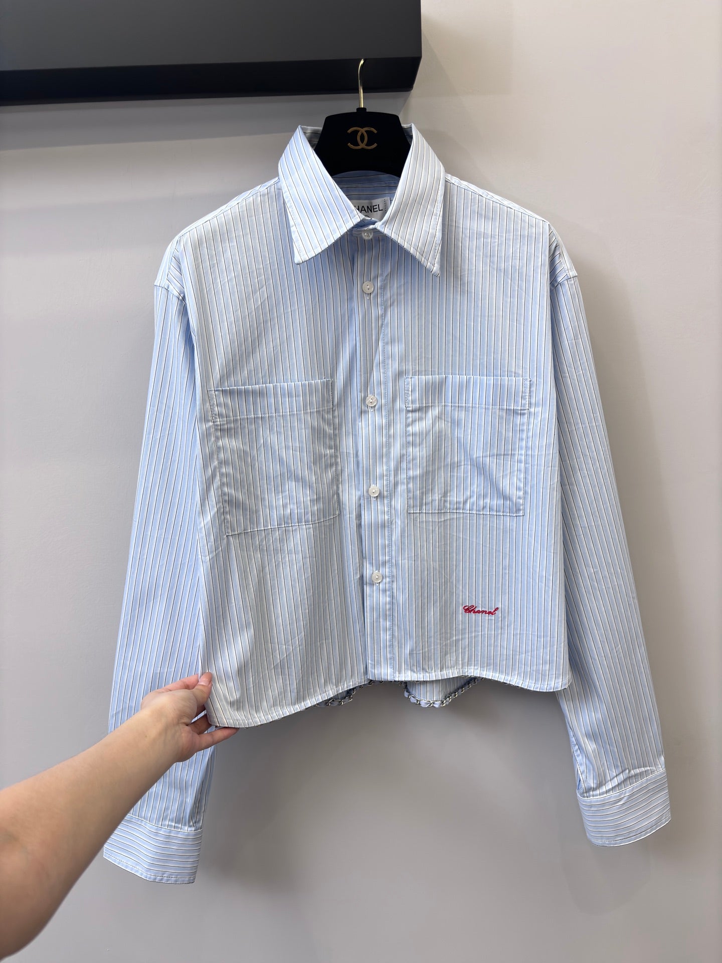 小香家-藍條紋刺繡箱型短襯衫