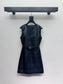 路L家-老花無袖連身裙 深藍