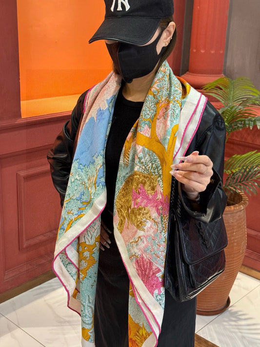小愛款-雙面同色 真絲羊絨披肩 140*140