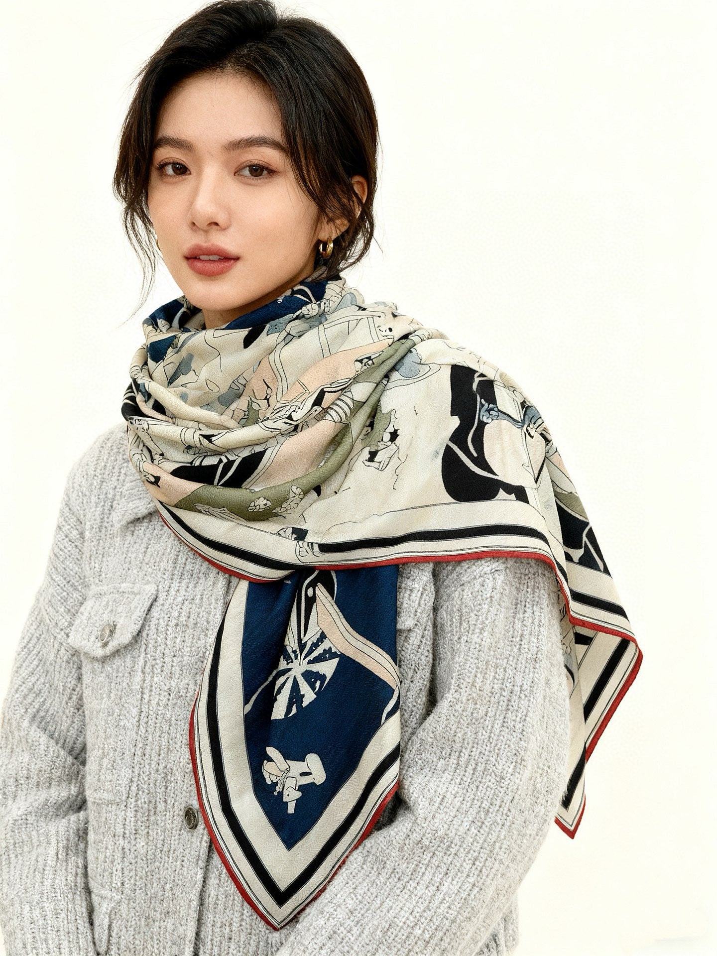 小愛款-數位印花 140*140cm 70％羊絨30％真絲-雙色