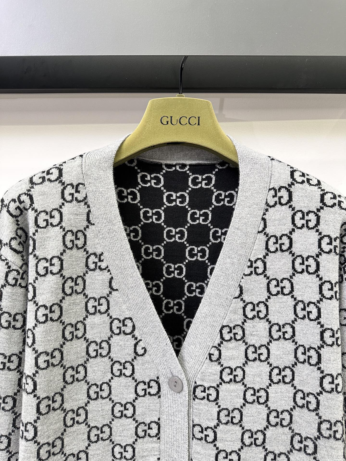 古G家-雙面GG羊毛提花針織開襟衫外套