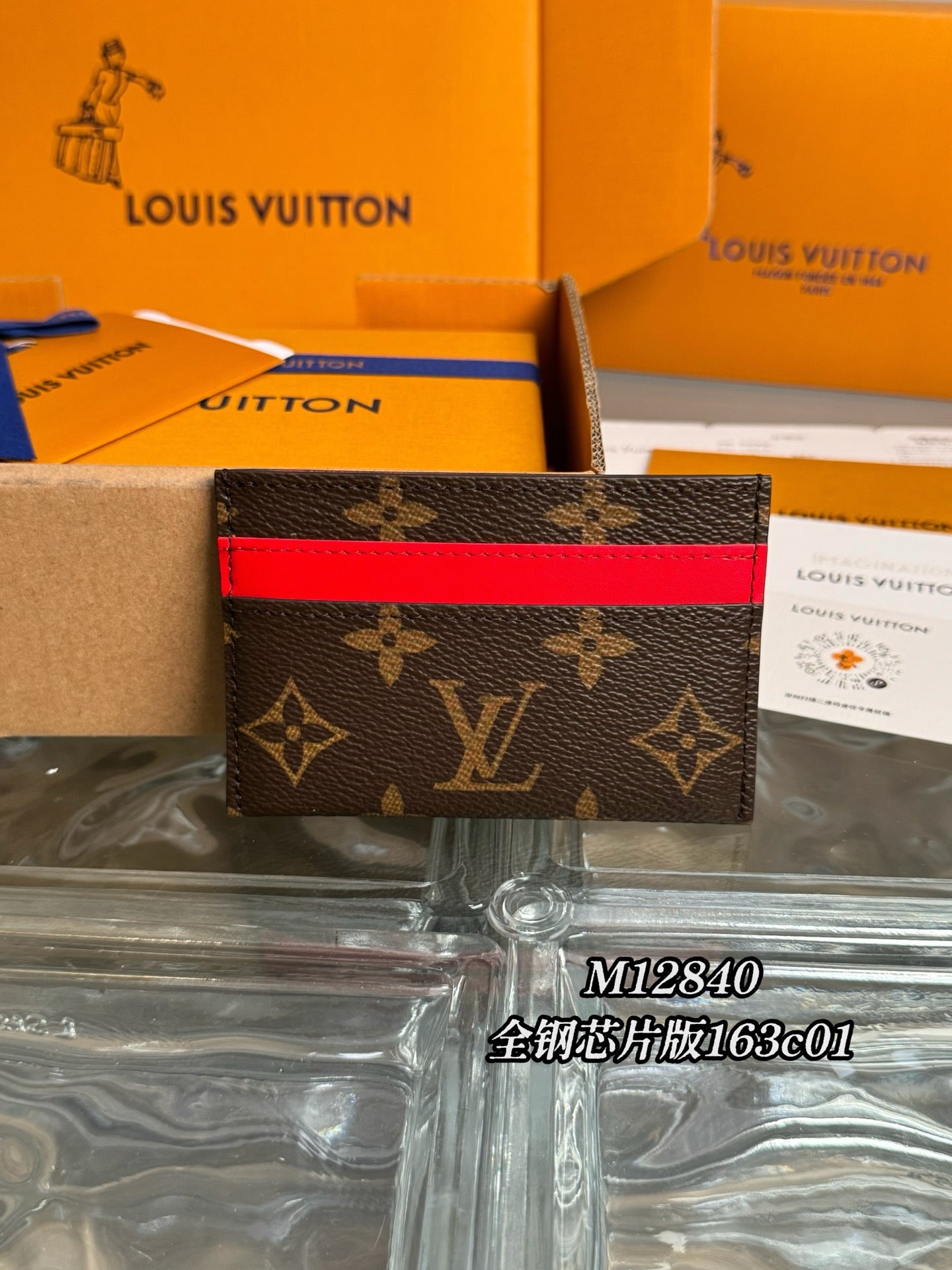路L家-M12840 Monogram Macassar卡套-桃粉色