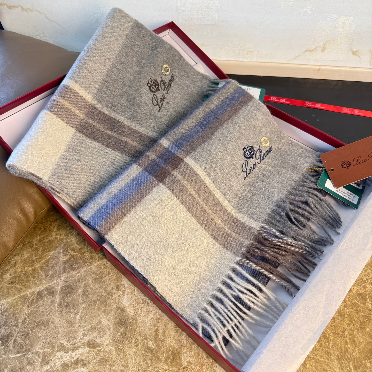 L-Piana-極品山羊絨 水波紋格紋圍巾 32*180cm
