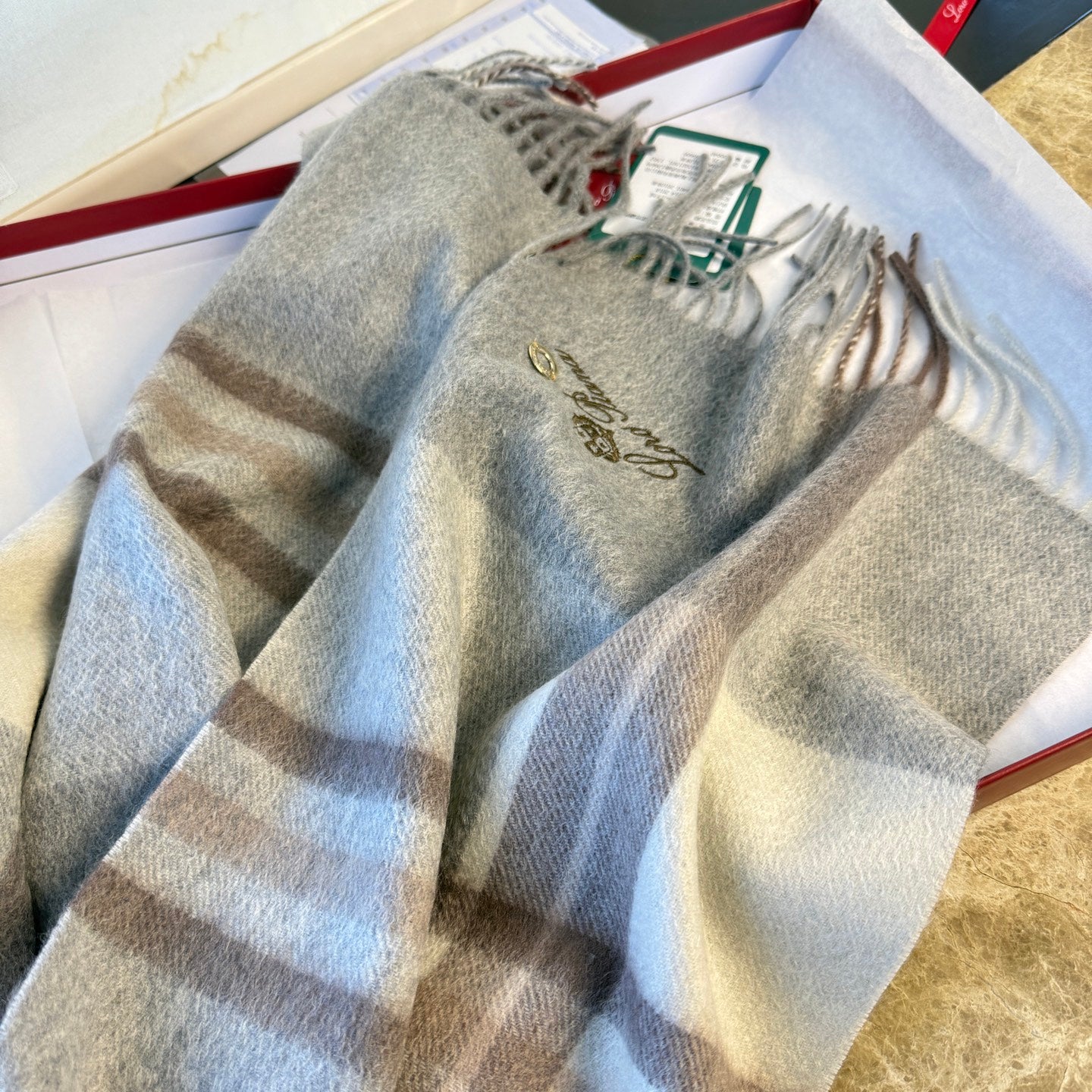 L-Piana-極品山羊絨 水波紋格紋圍巾 32*180cm