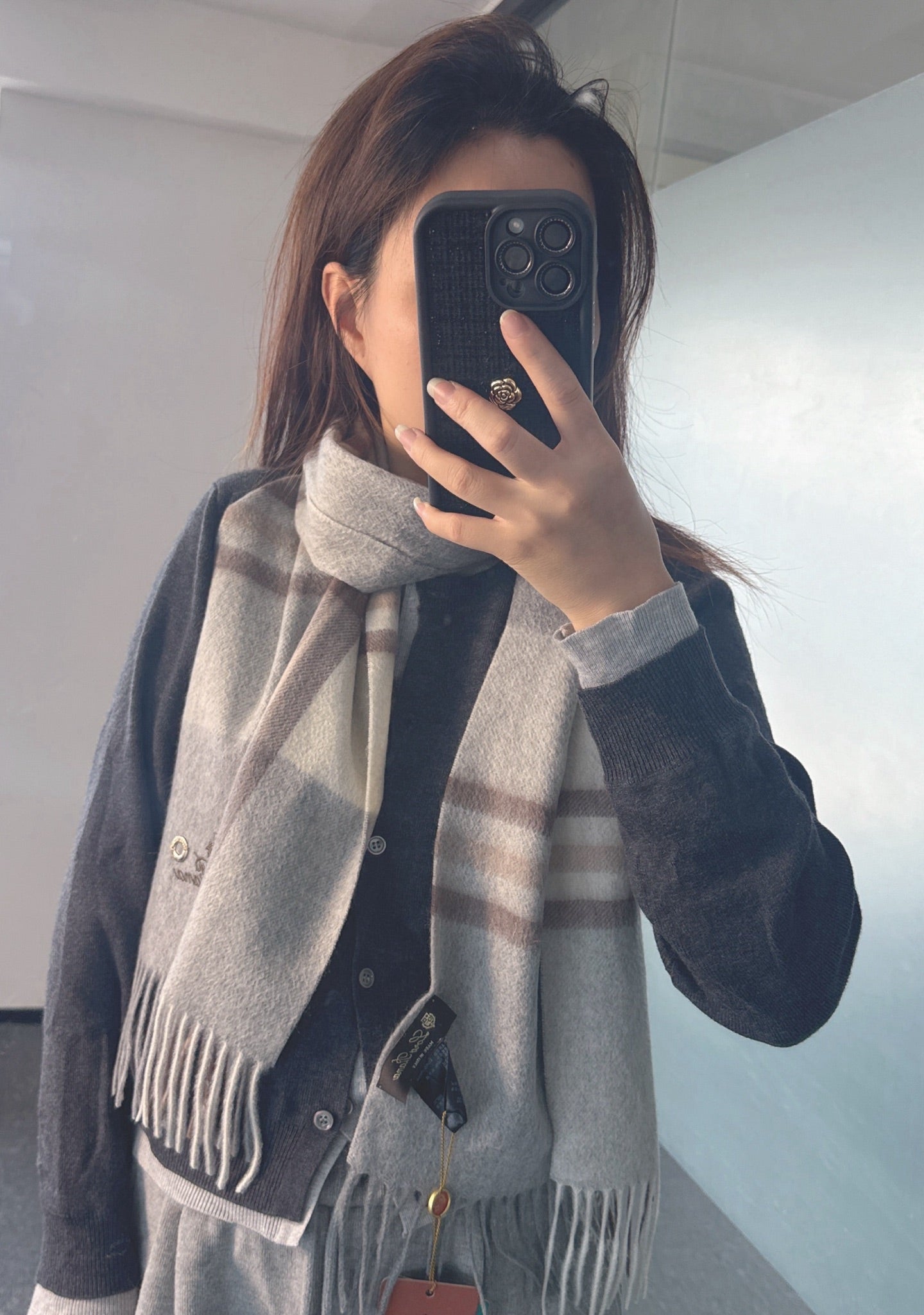 L-Piana-極品山羊絨 水波紋格紋圍巾 32*180cm