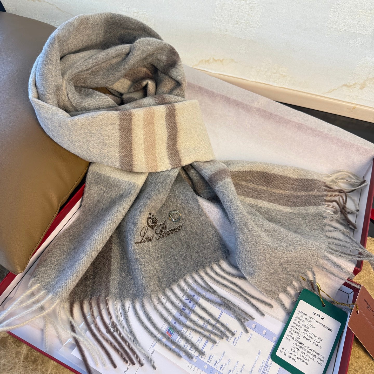 L-Piana-極品山羊絨 水波紋格紋圍巾 32*180cm