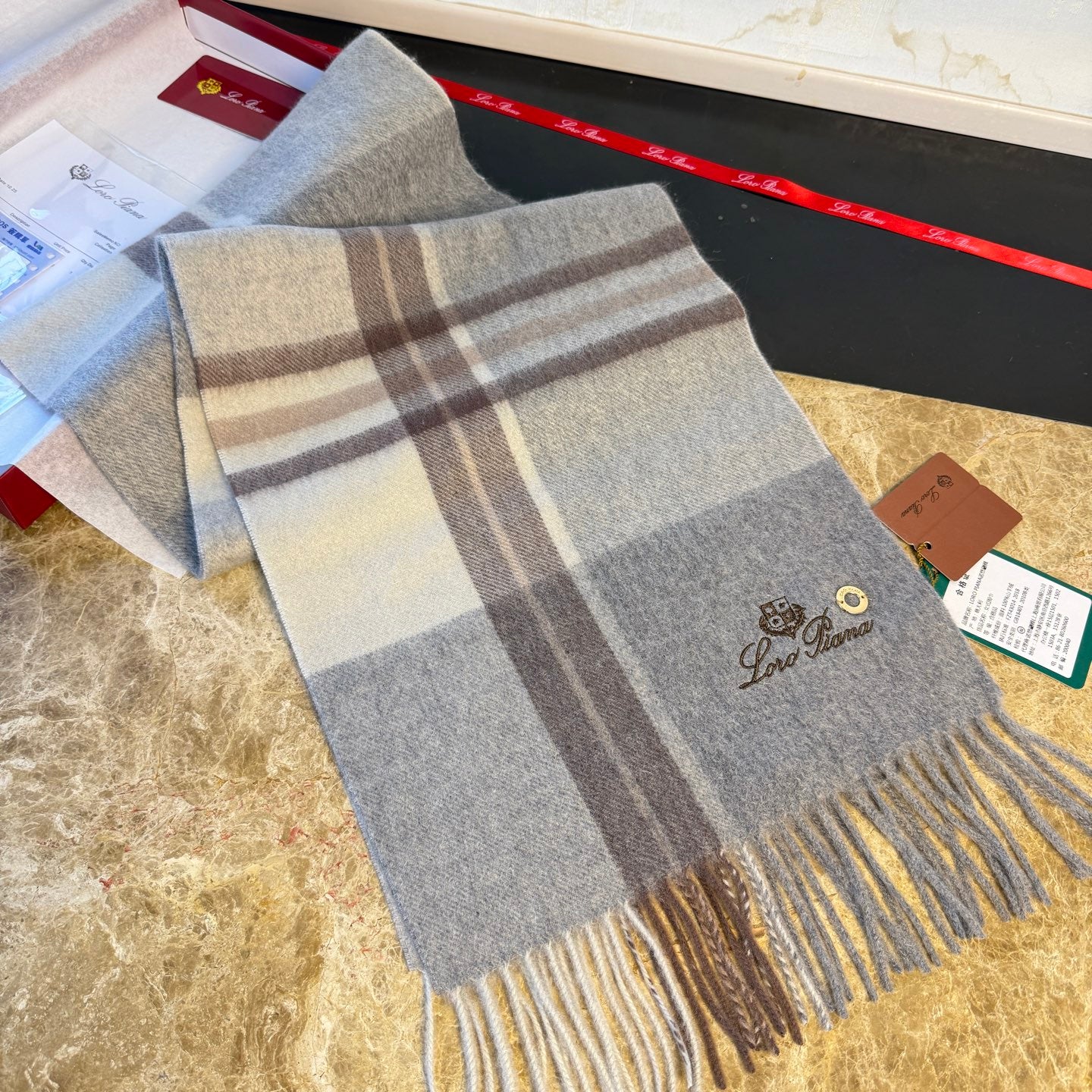 L-Piana-極品山羊絨 水波紋格紋圍巾 32*180cm