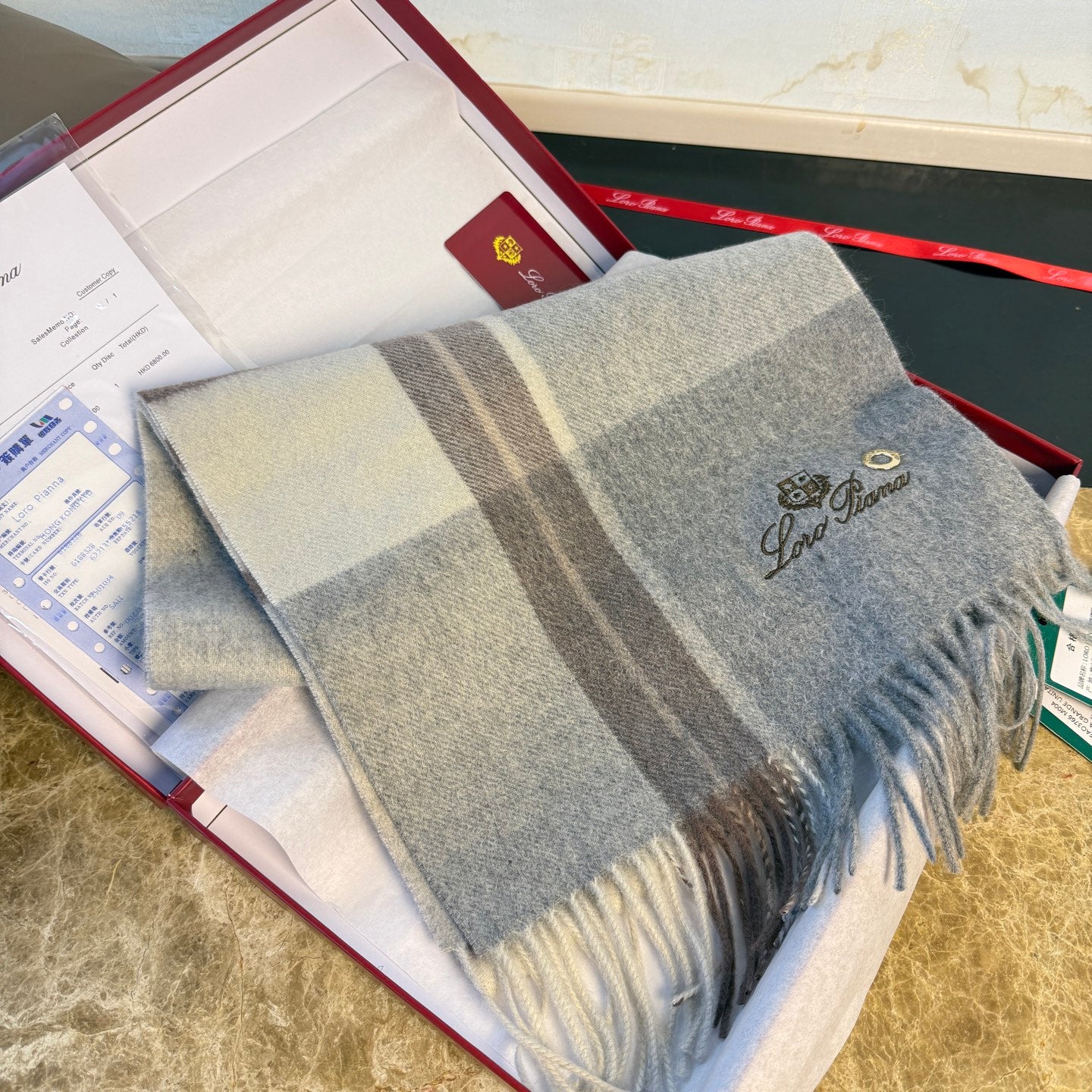 L-Piana-極品山羊絨 水波紋格紋圍巾 32*180cm