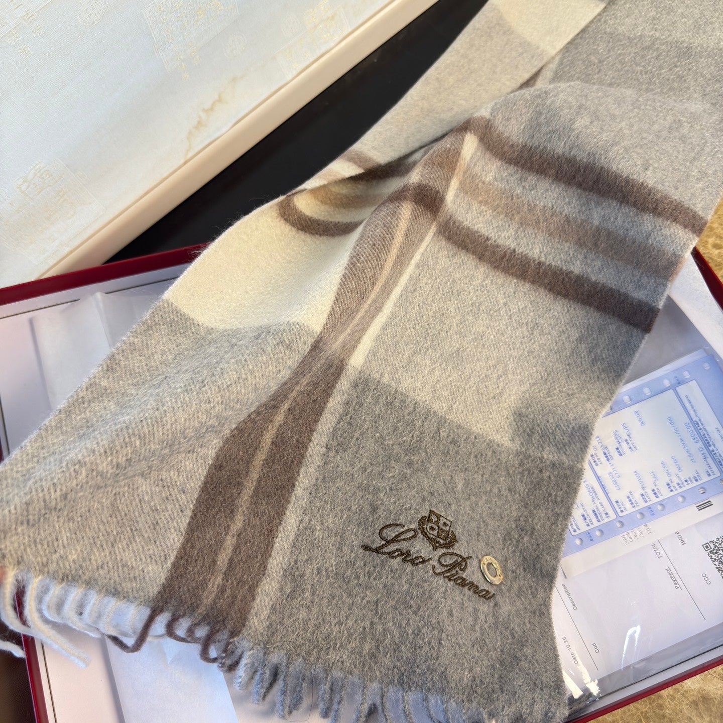 L-Piana-極品山羊絨 水波紋格紋圍巾 32*180cm