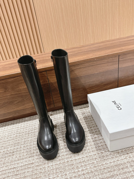 賽C家-厚底騎士靴 皮面黑色