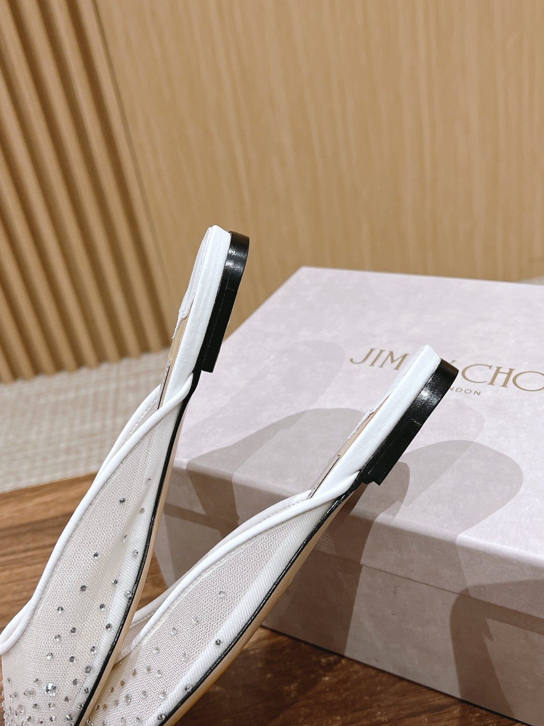 JC傑米-貼鑽網紗尖頭拖鞋 白色