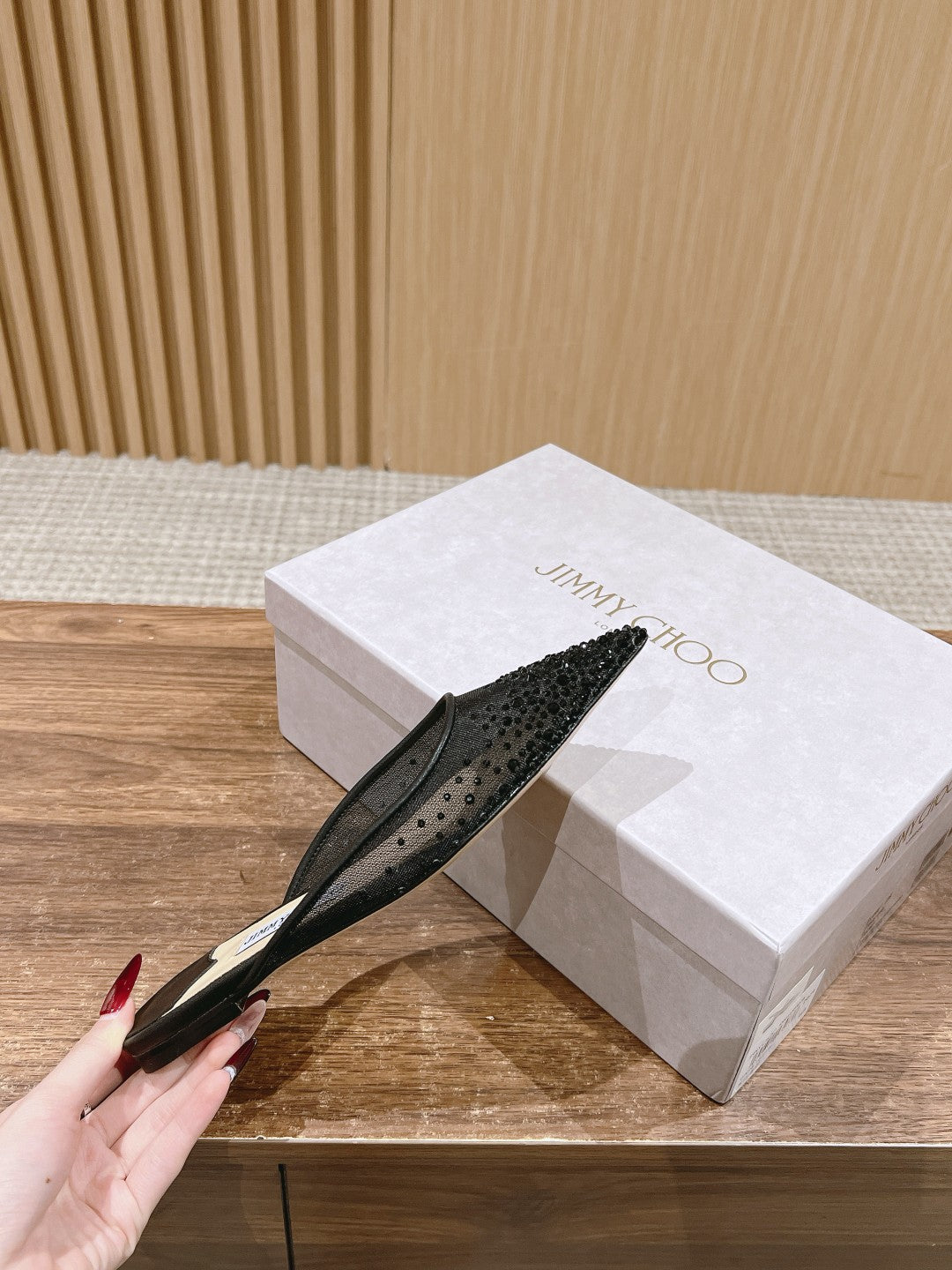 JC傑米-貼鑽網紗尖頭拖鞋 黑色