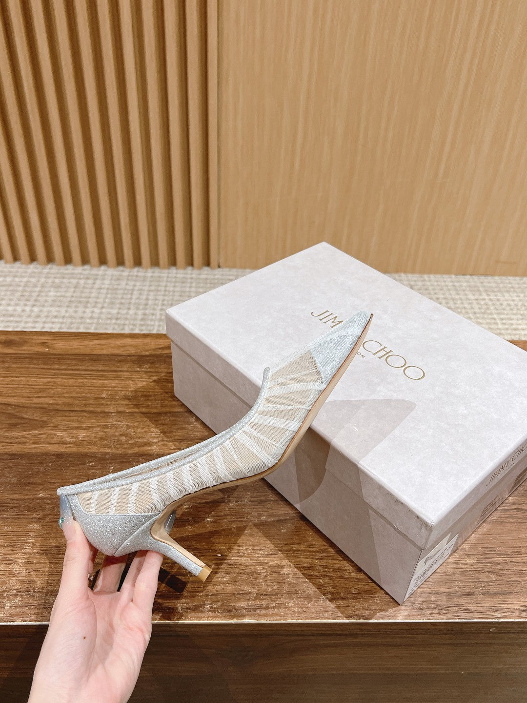 JC傑米-網紗尖頭低跟鞋 白色