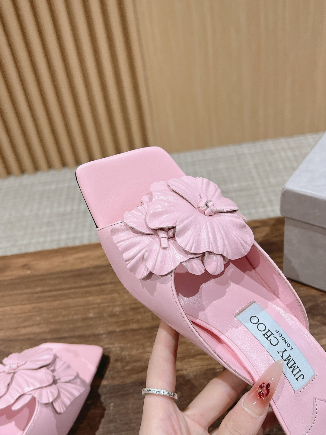 JC傑米-蝴蝶結小貓跟拖鞋 粉色