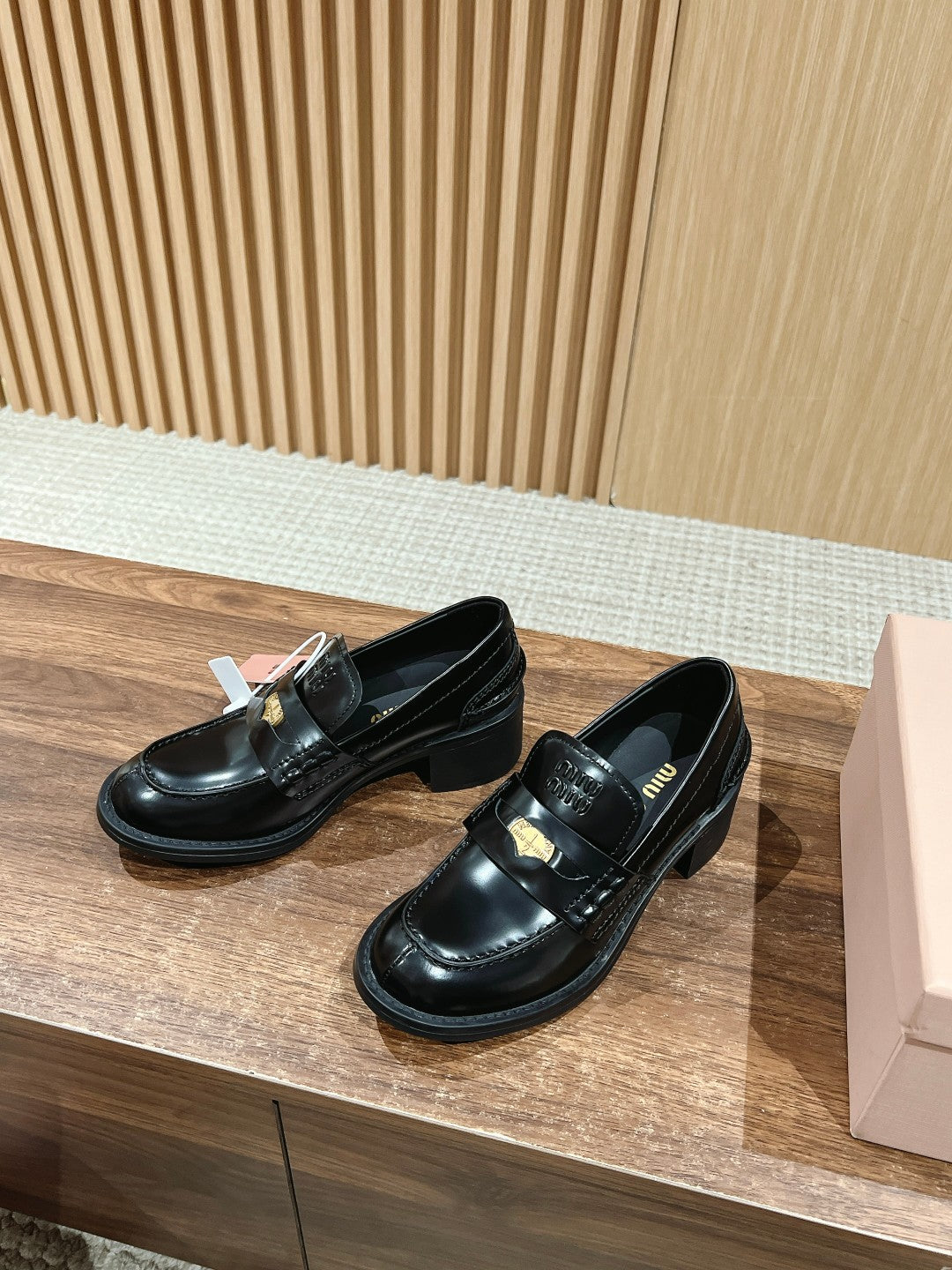 穆M家-金幣粗跟樂福鞋6CM 黑色