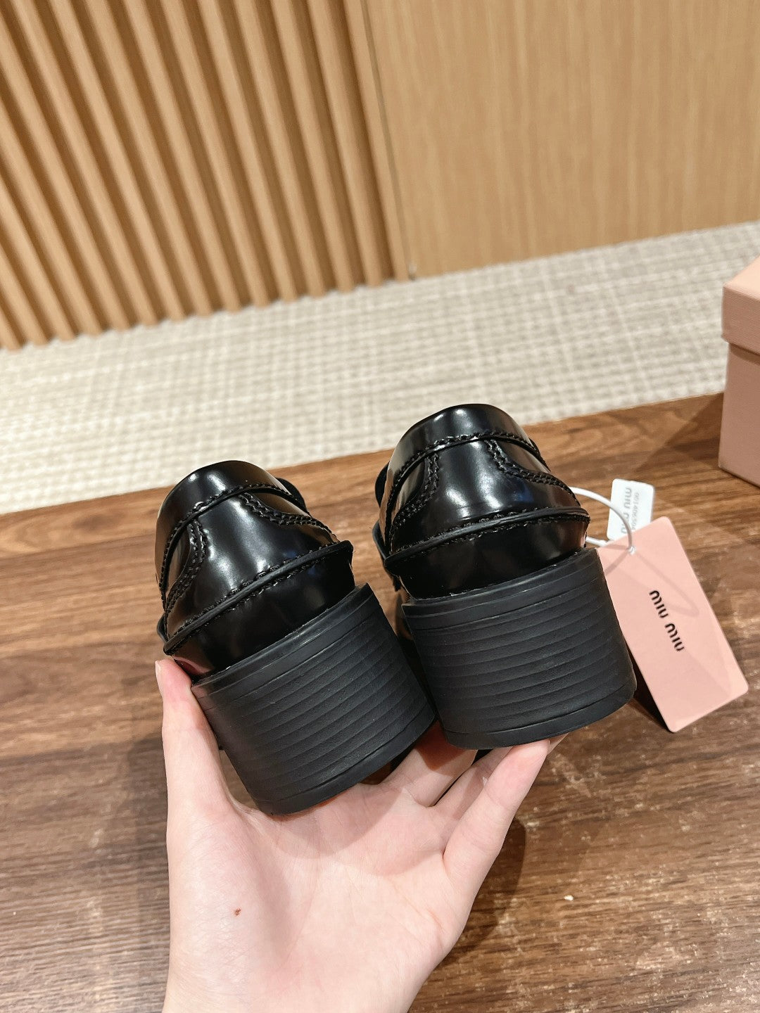 穆M家-金幣粗跟樂福鞋6CM 黑色