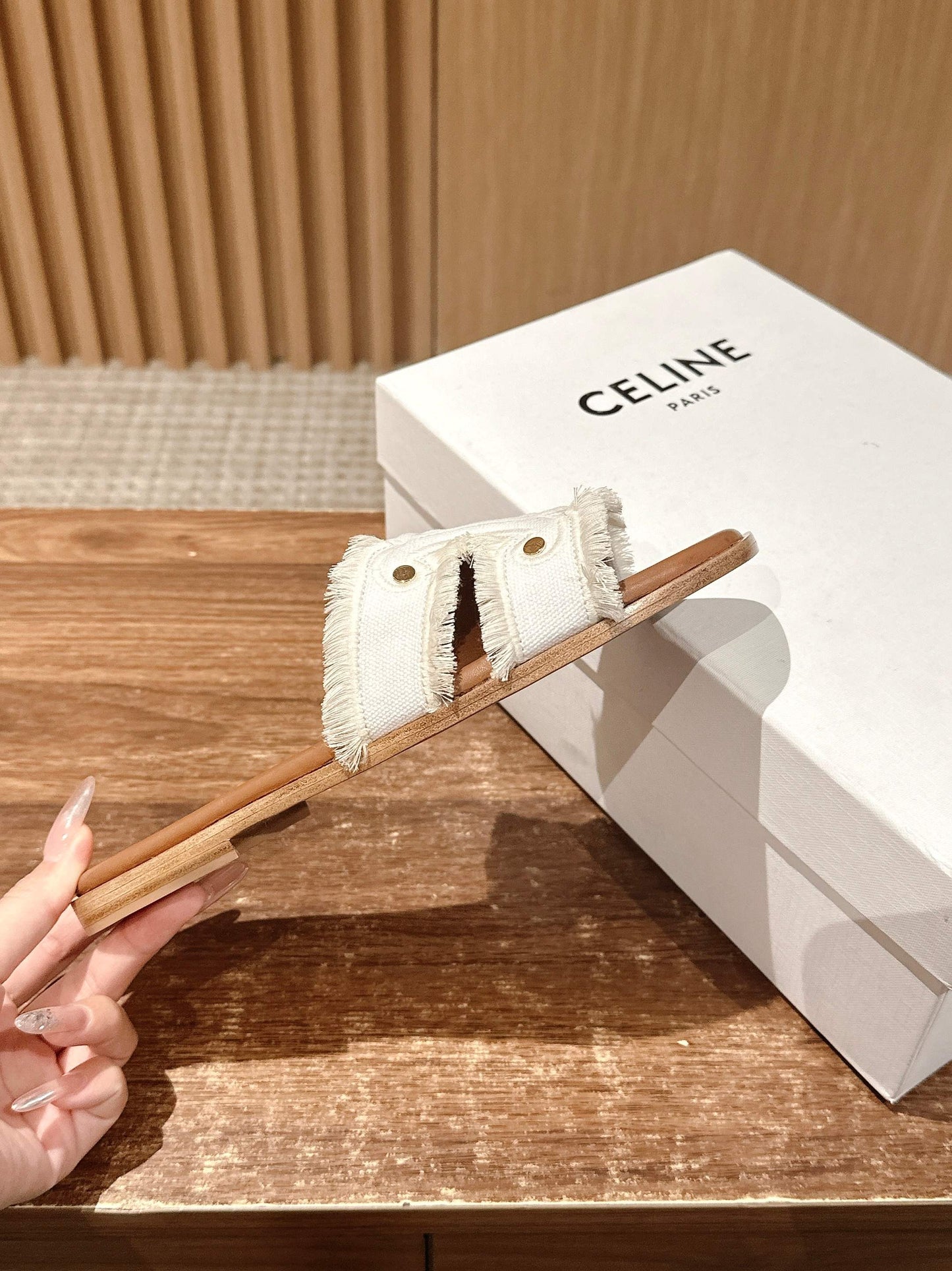 賽C家-新款凱旋門丹寧牛仔拖鞋 白色