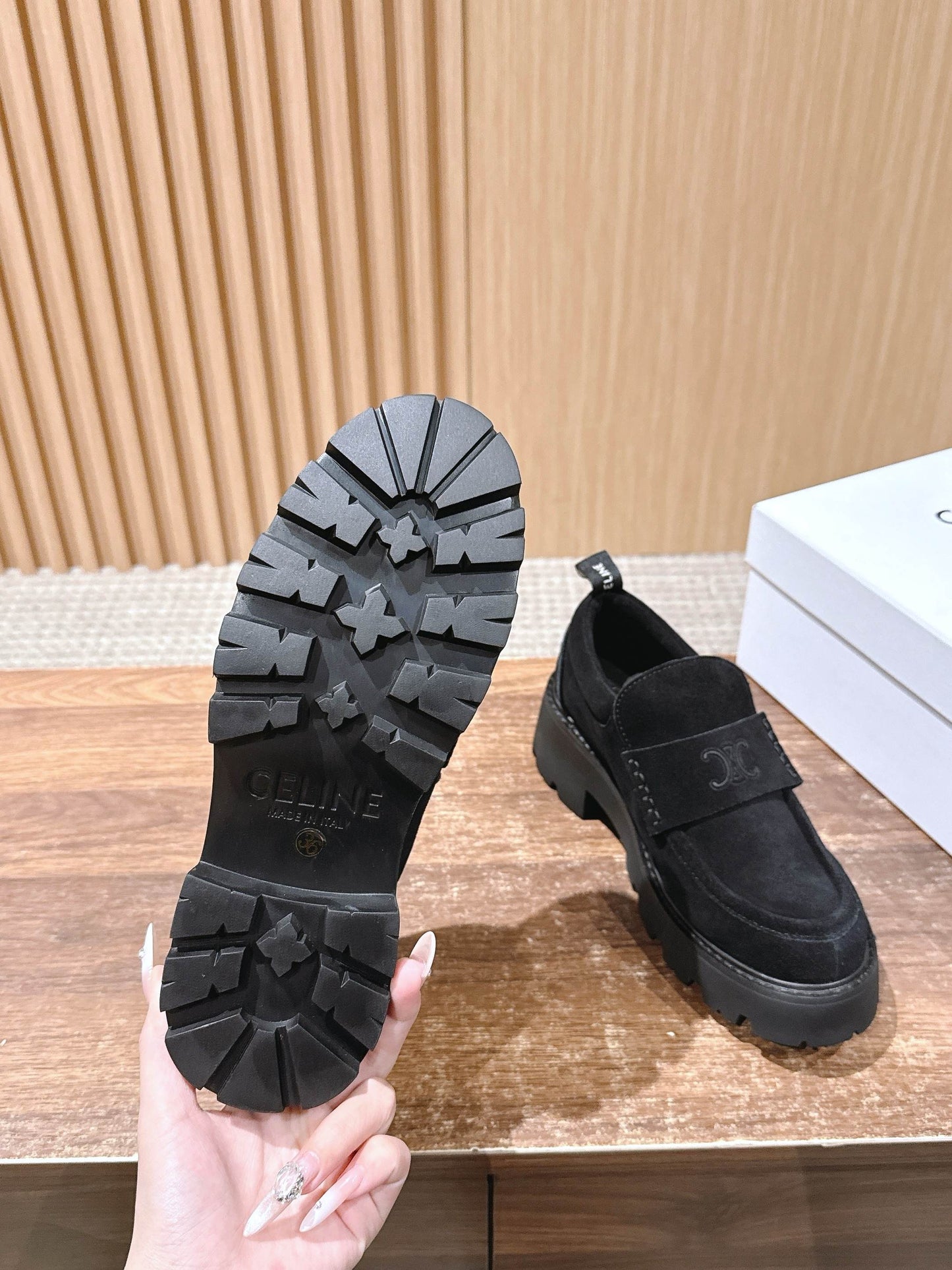 賽C家-5cm厚底麂皮樂福鞋 黑色