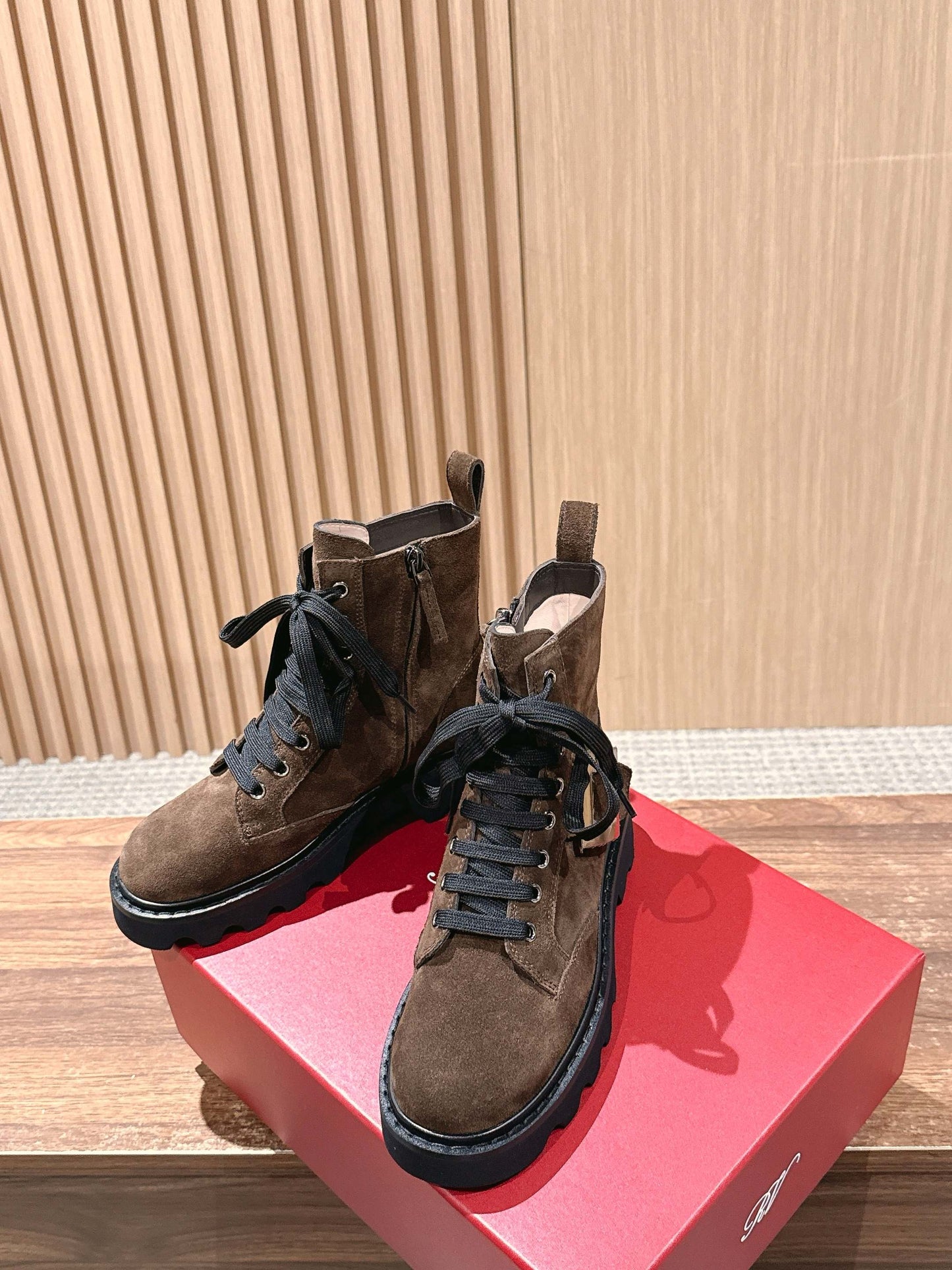 RV 厚底中筒靴 絨面咖色