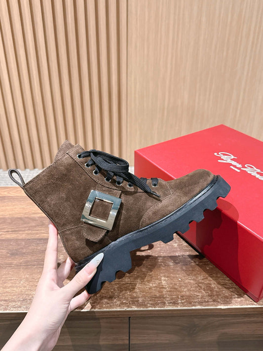 RV 厚底中筒靴 絨面咖色