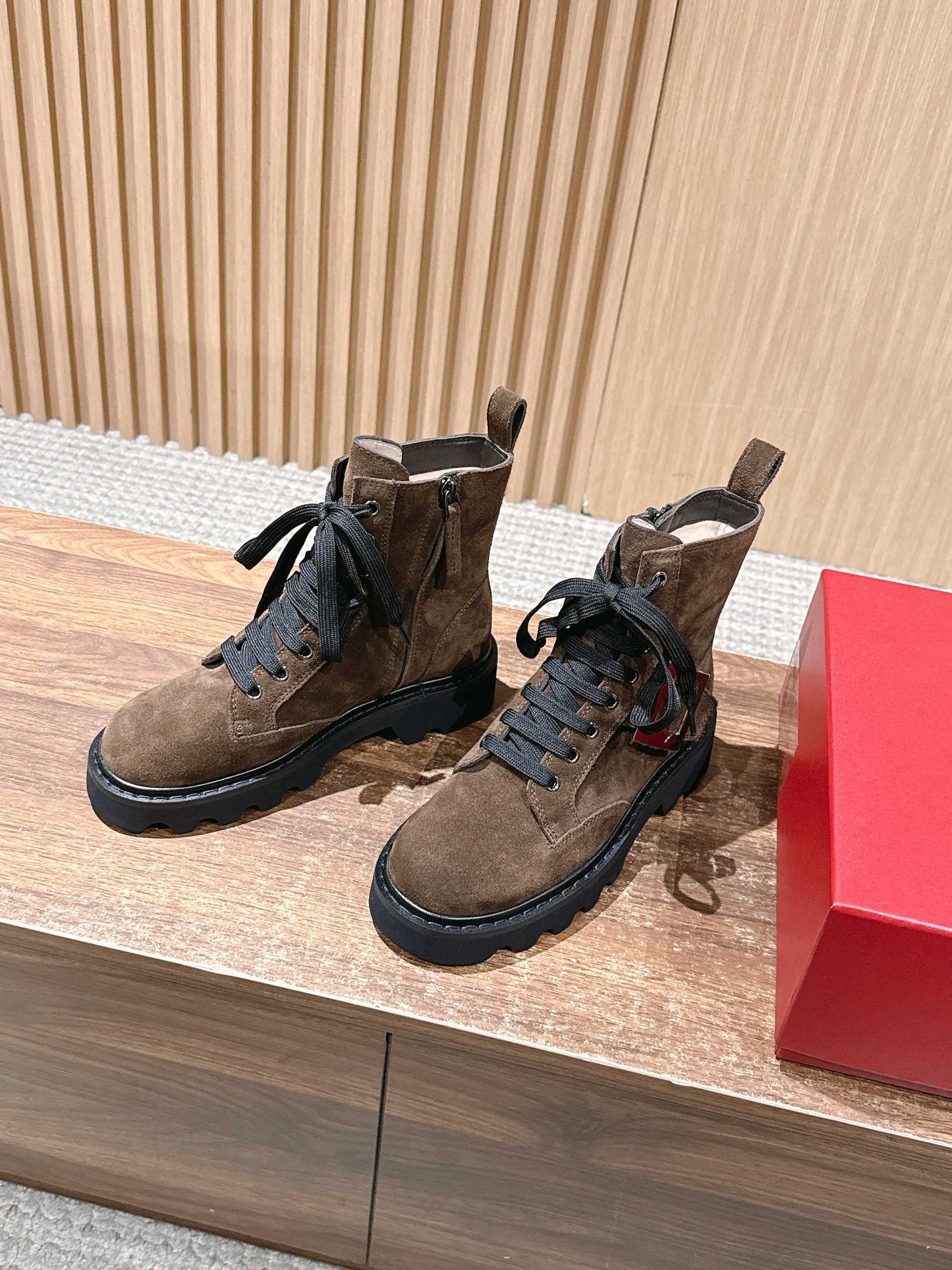 RV 厚底中筒靴 絨面咖色