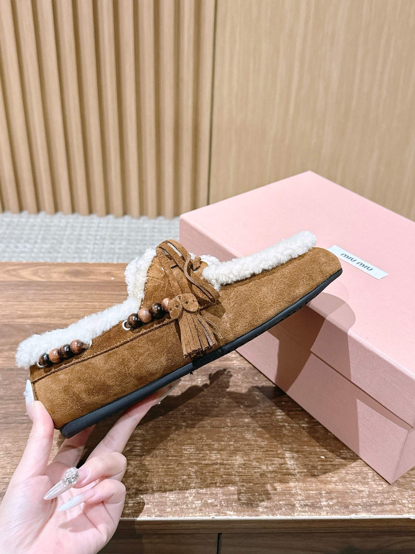 穆M家-麂皮羊羔毛船鞋 棕色