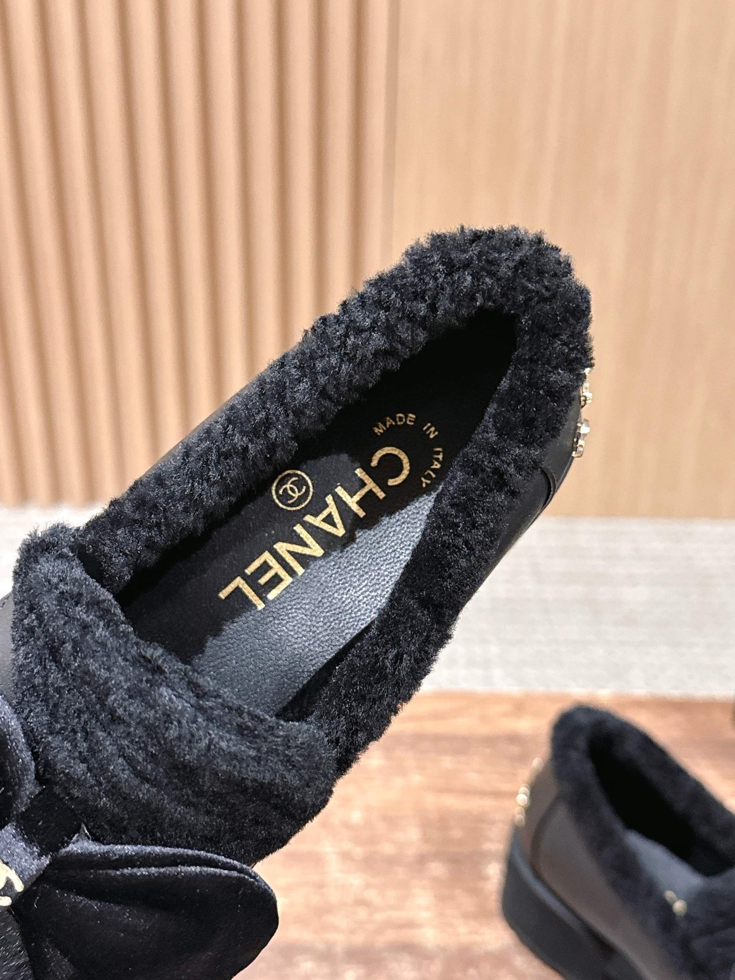 小香家-蝴蝶結毛絨樂福鞋 黑色