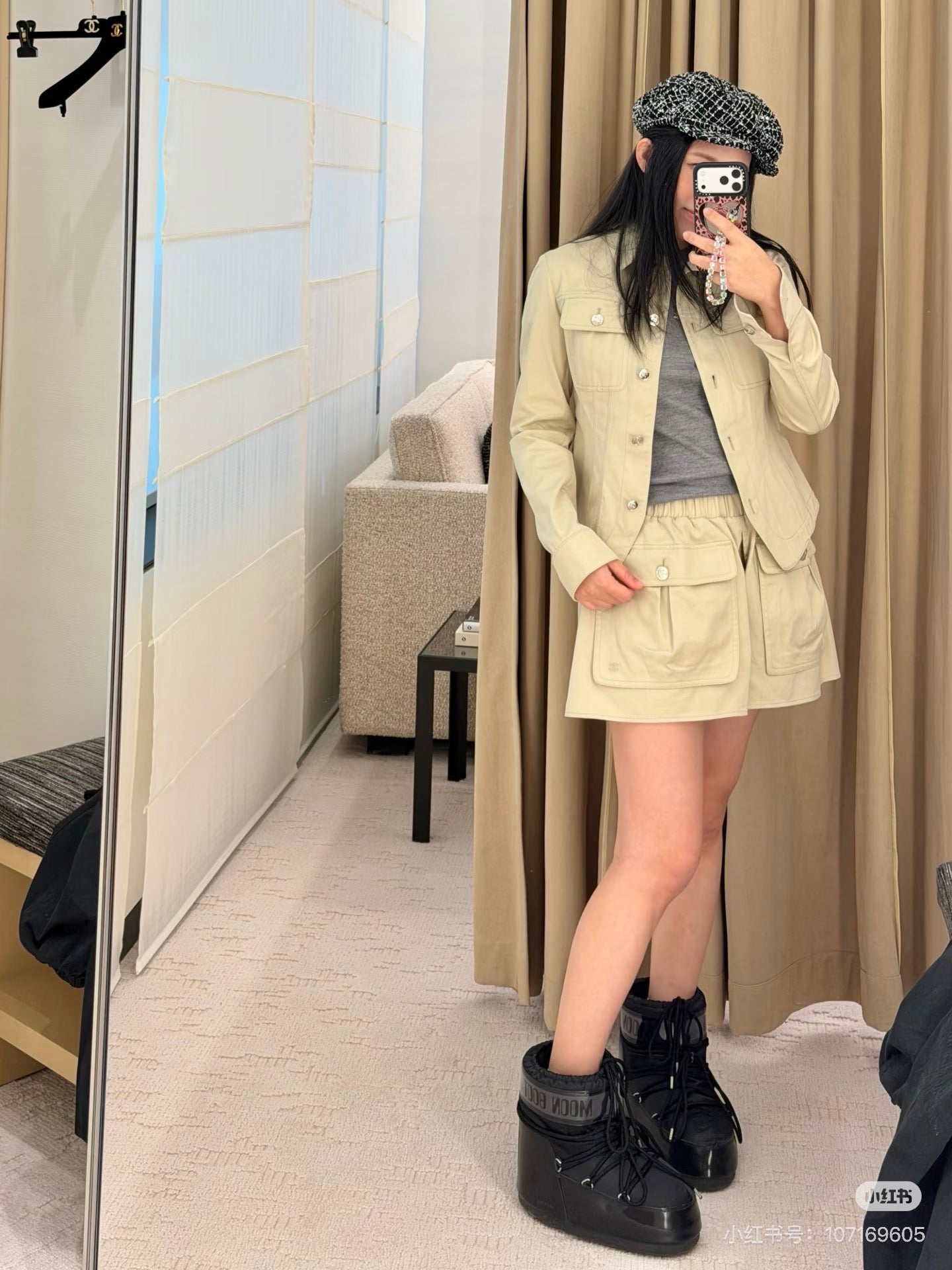 小香家-雙口袋工裝風牛仔外套裙褲套裝