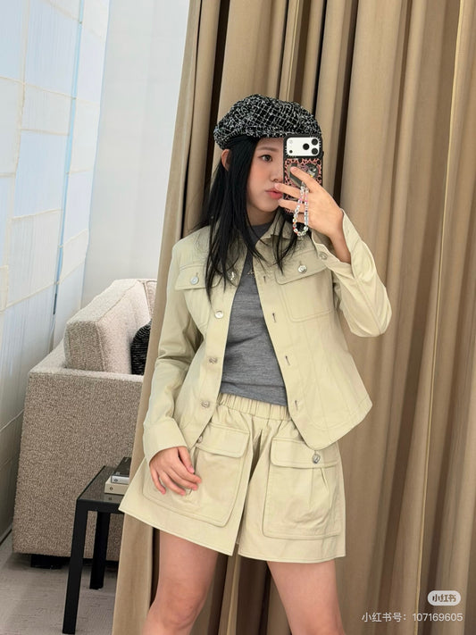 小香家-雙口袋工裝風牛仔外套裙褲套裝