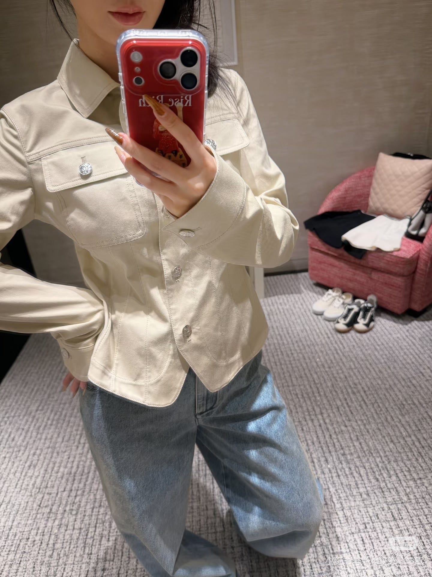 小香家-雙口袋工裝風牛仔外套裙褲套裝