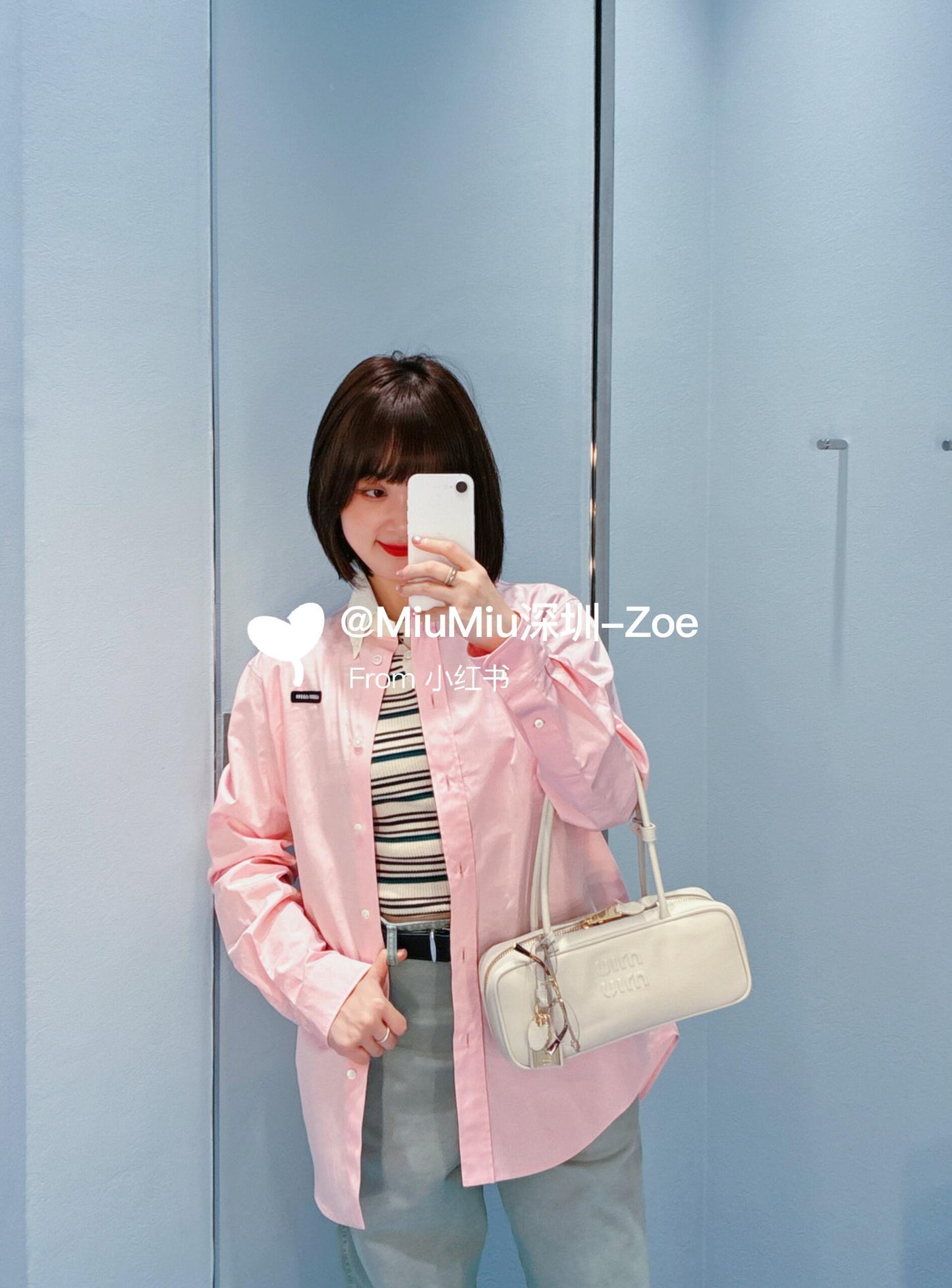 穆M家-26Ss春夏新款微標粉紅長袖寬鬆襯衫