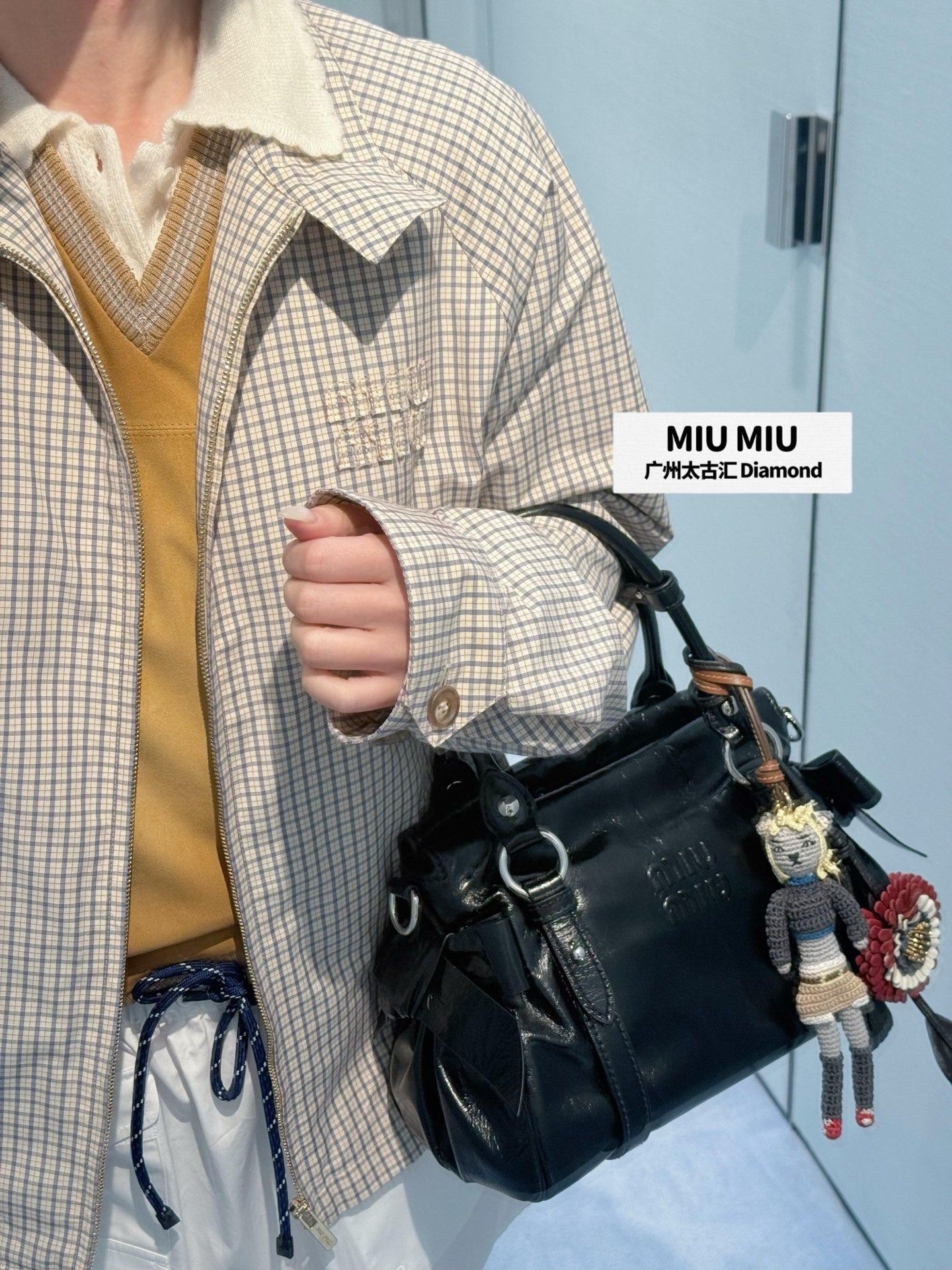 穆M家-26格紋短版立領拉鍊外套