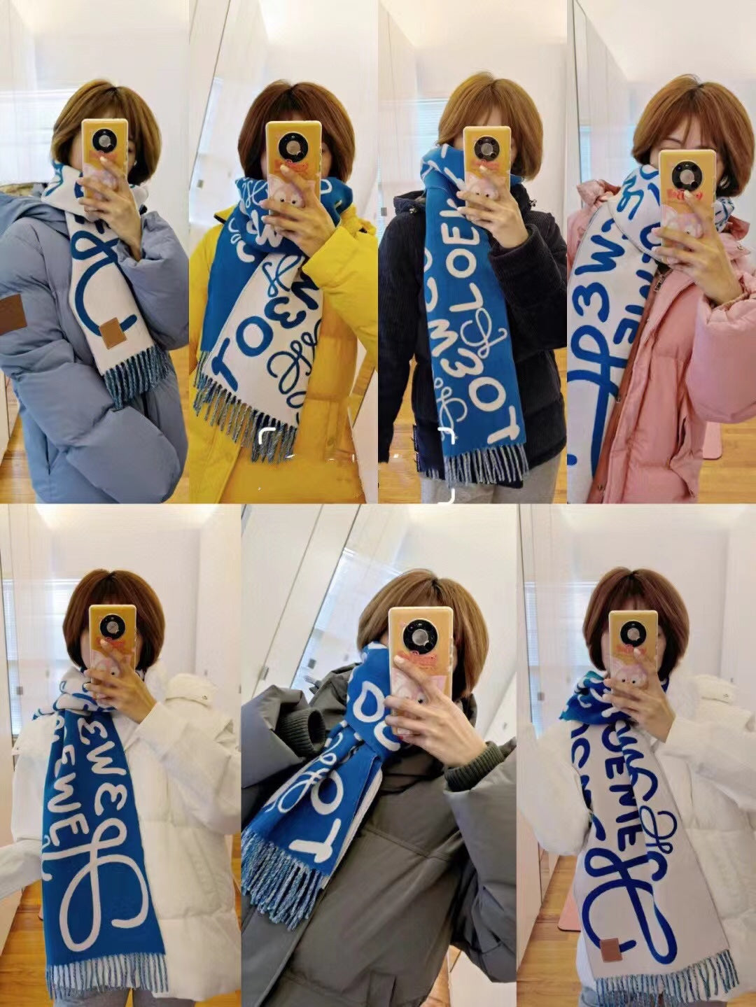 羅L家-羅字母塗鴉圍巾 30*180cm 90%羊毛10%羊絨