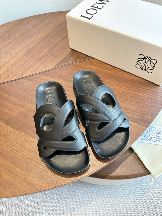 羅L威-260715皮面拖鞋 黑色