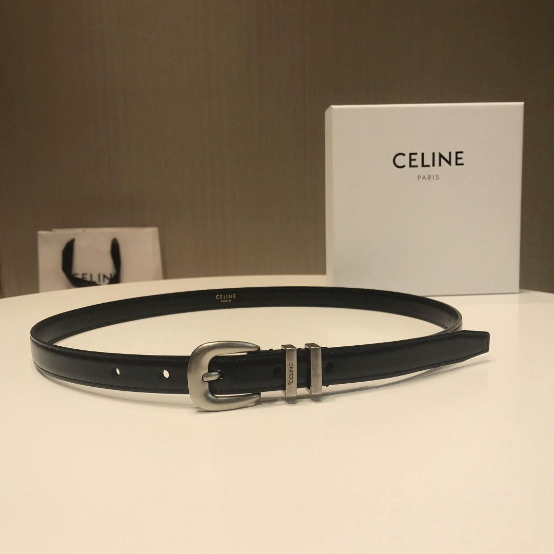 賽C家-黑色銀扣皮帶-1.8cm