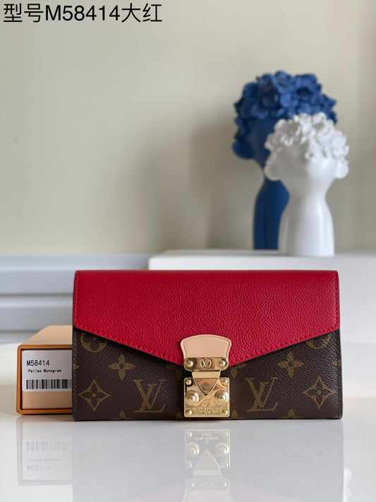 LV M58414 大紅老花 信封式Pallas錢夾