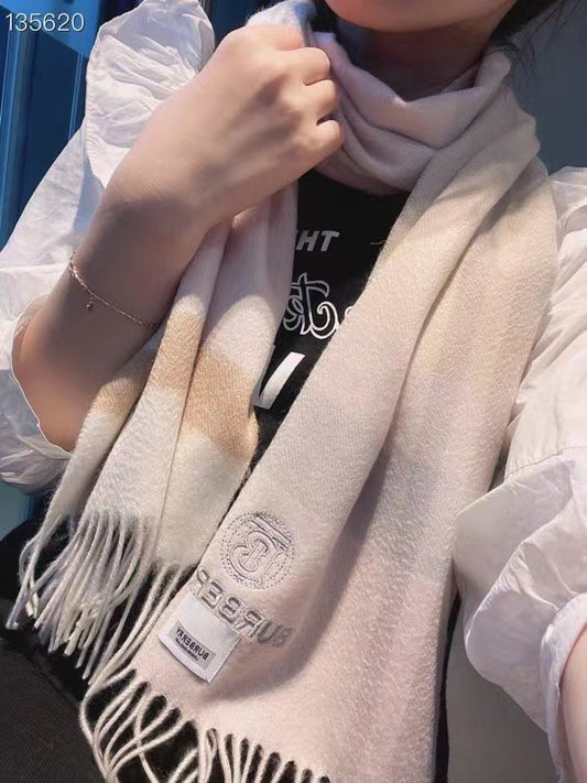 巴B家-流蘇圍巾 30*180cm 100%頂級純羊絨 杏色