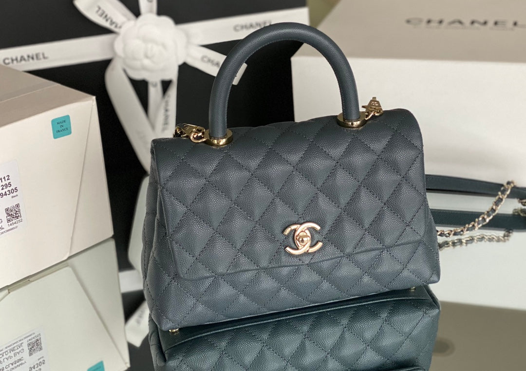Chanel coco handle 小號-灰色香檳金扣